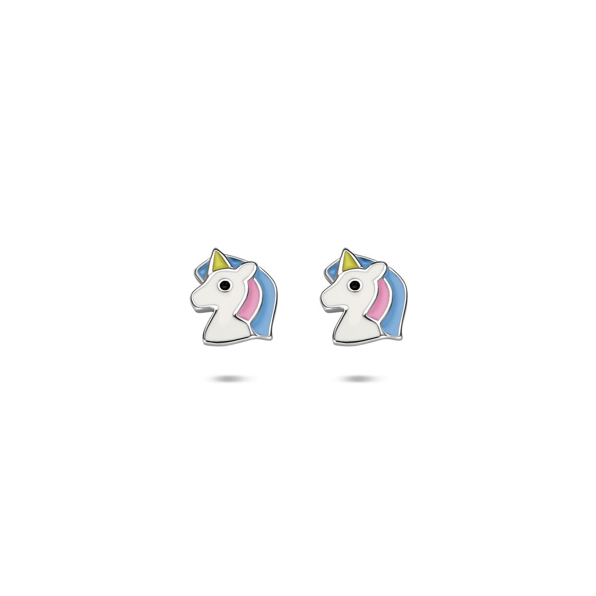 Pendientes de primera puesta de plata con diseño de unicornio en esmalte, 8 x 7 mm.