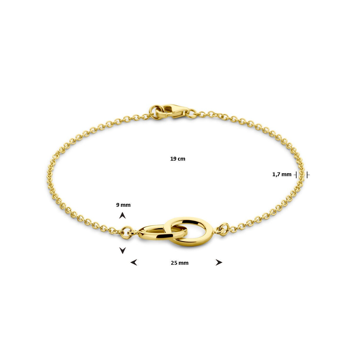 pulsera de mujer en oro amarillo de 14k con eslabones ovalados