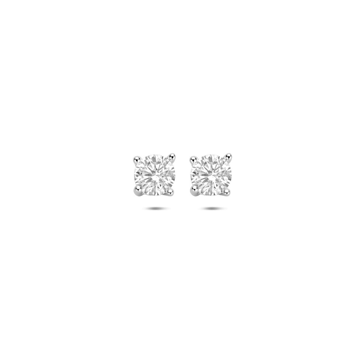 Pendientes de primera puesta de plata rodiada 925 con circonitas en forma cuadrada.