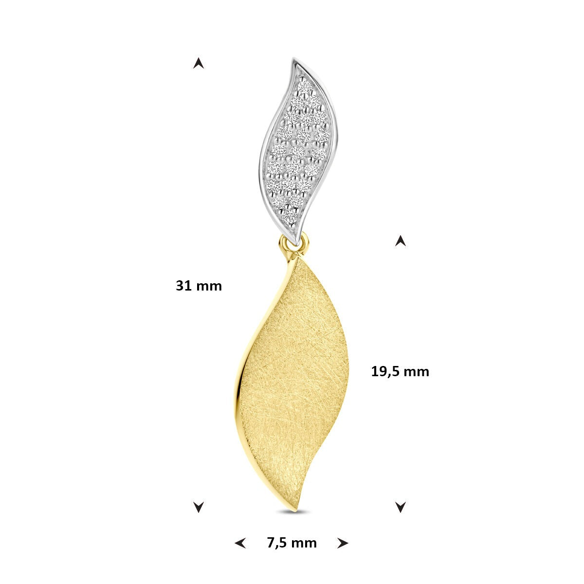 colgante poli/mate diamante 0.09ct h si 31 mm 14K oro bicolor amarillo/blanco