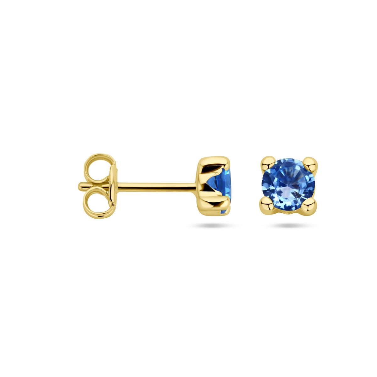 Pendientes de botón de oro amarillo con aguamarina sintética.