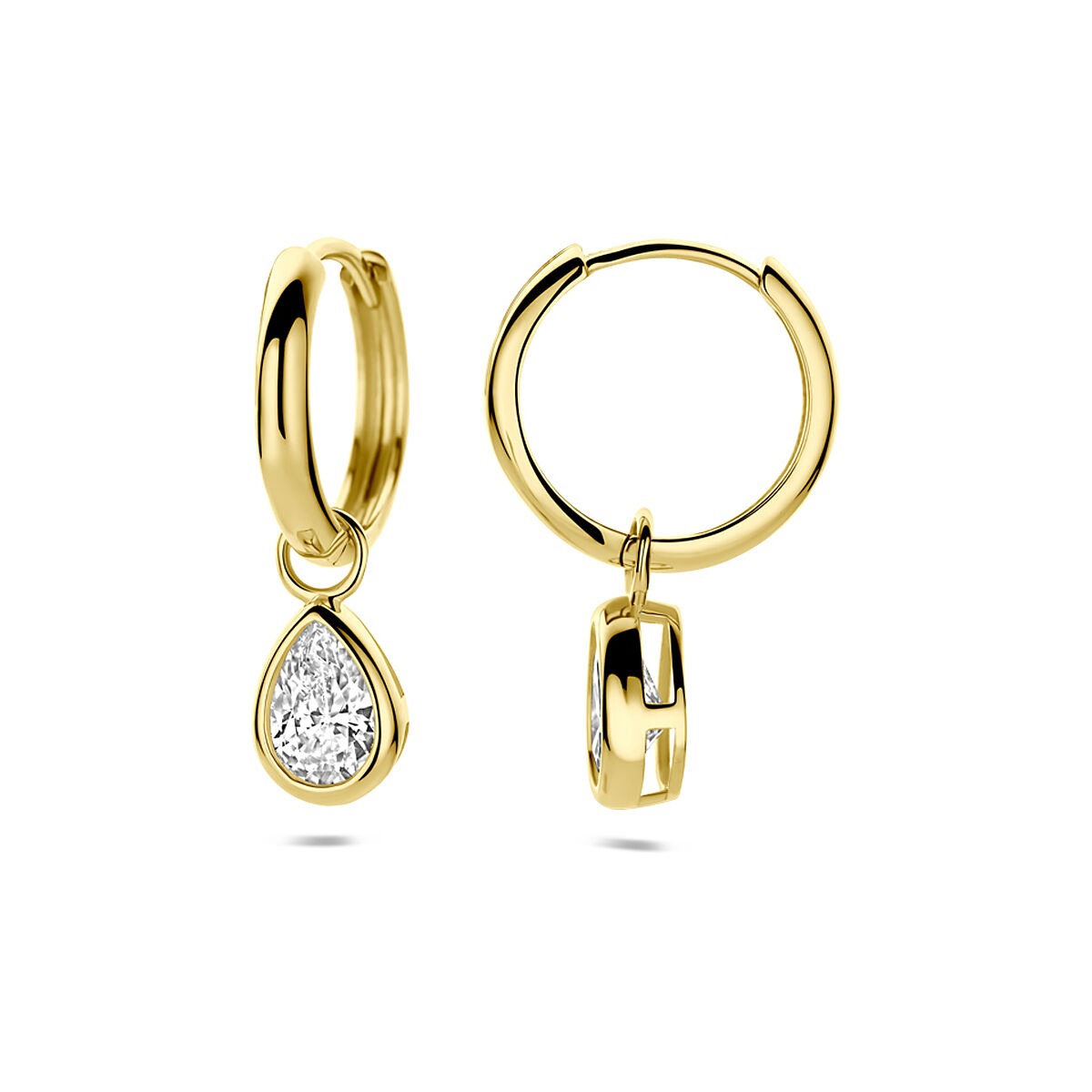 Aros de oro amarillo con zirconia en forma de pera