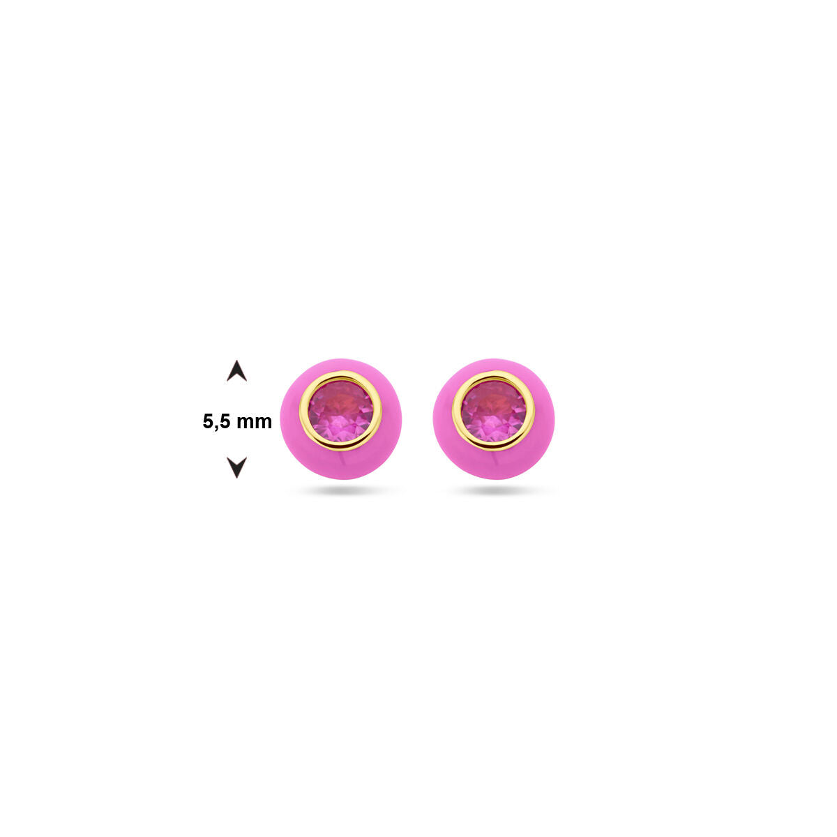 Pendientes de botón chapados en oro con esmalte rosa y circonitas rosas