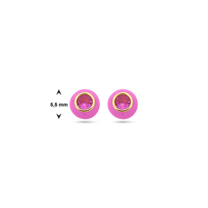 Vergulde zilveren oorknopjes met roze emaille en roze zirkonia