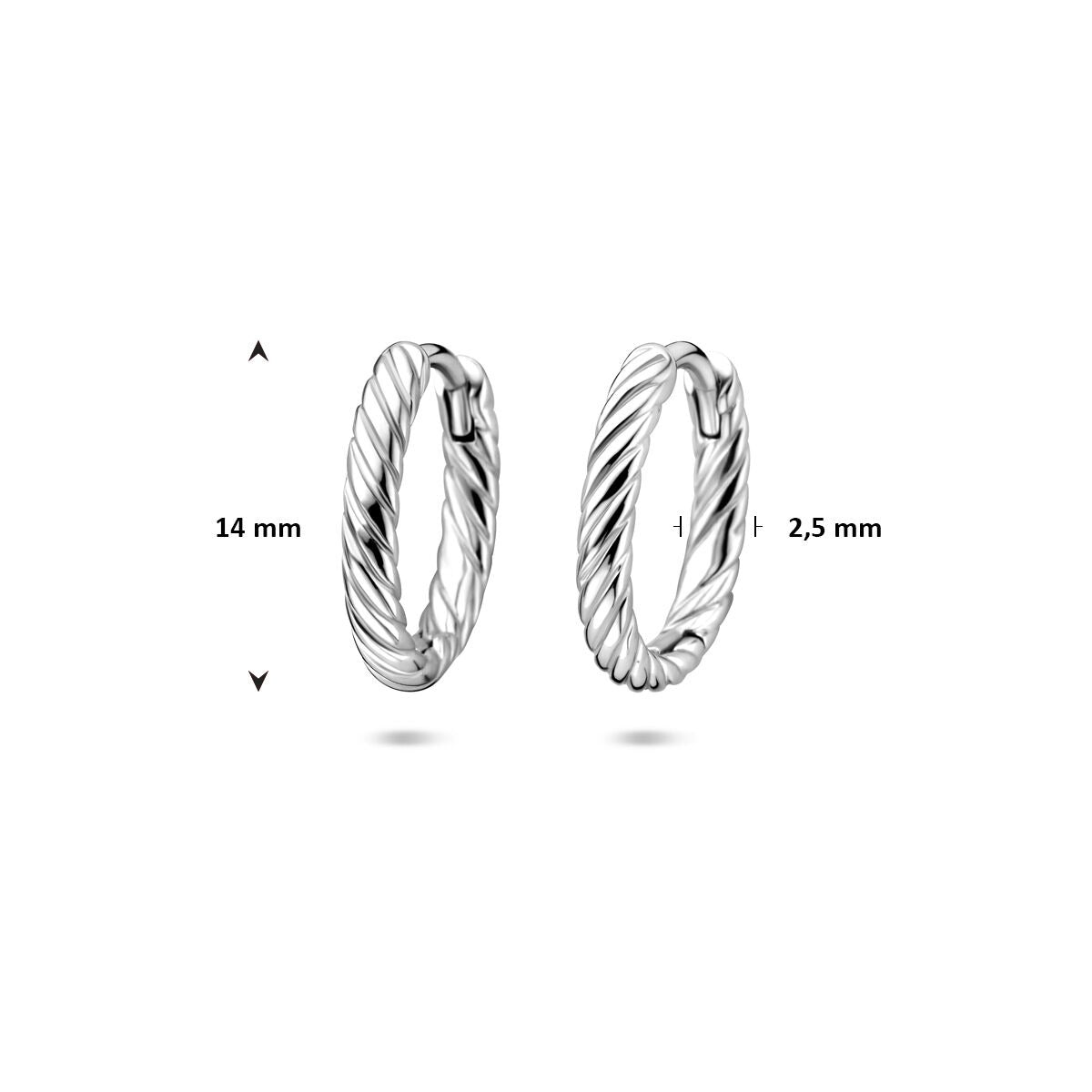 Aros de plata retorcidos rodiados 14 mm