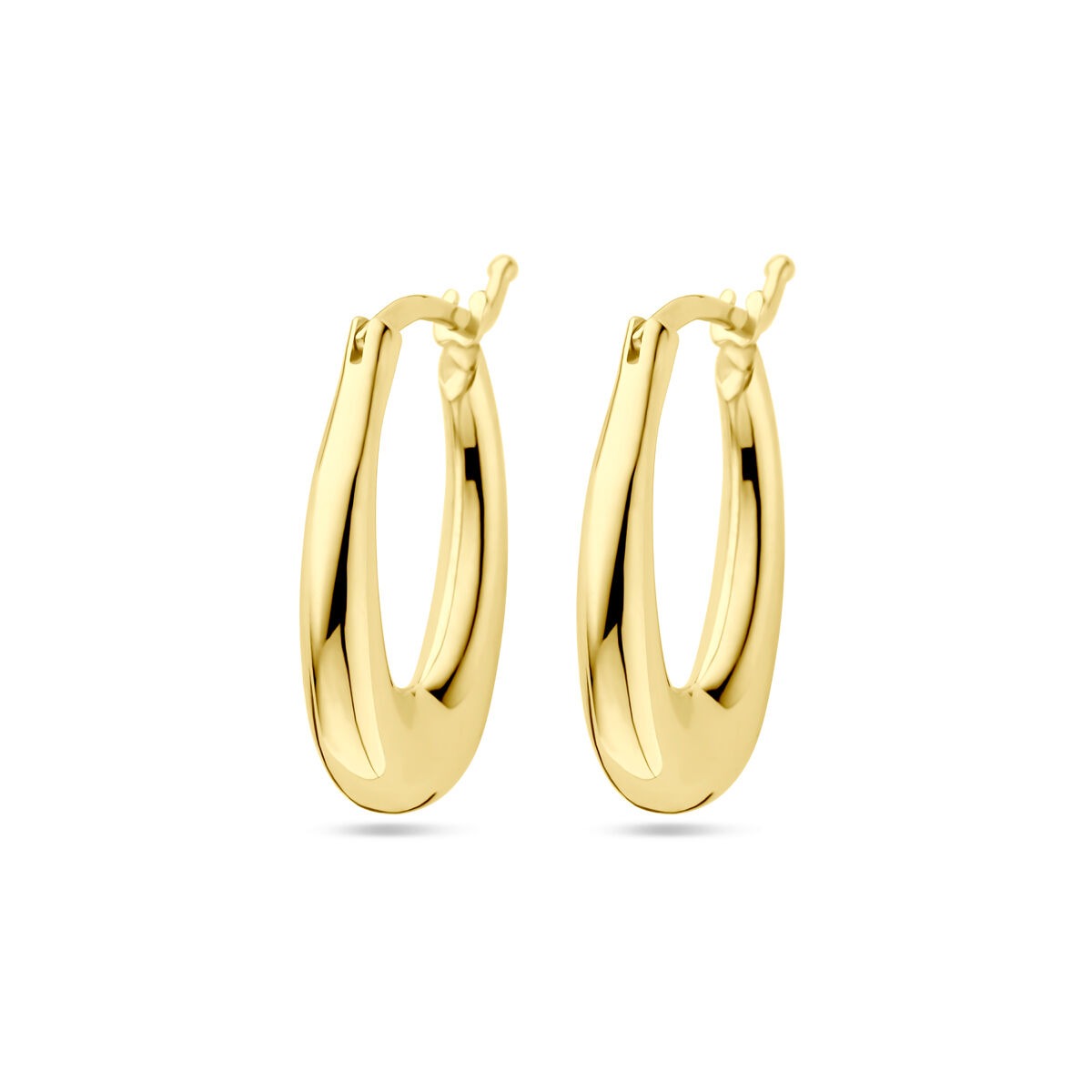 Pendientes de aro de oro amarillo de 9 quilates con un diseño ovalado y pulido.
