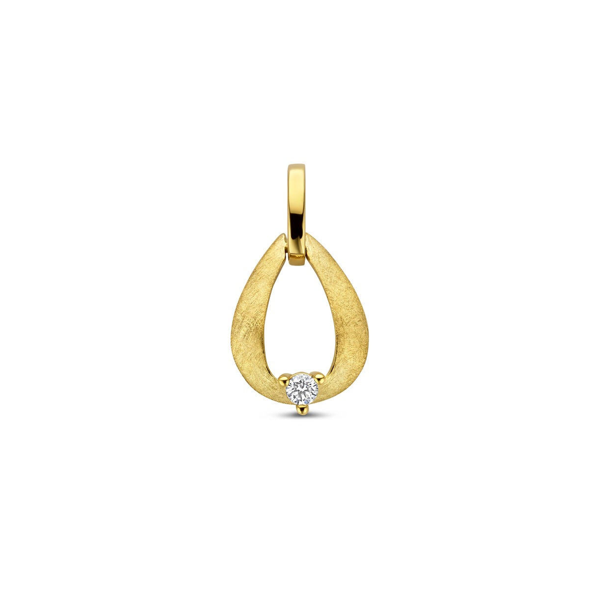 Colgante de oro amarillo de 14k con un diamante en forma de gota.