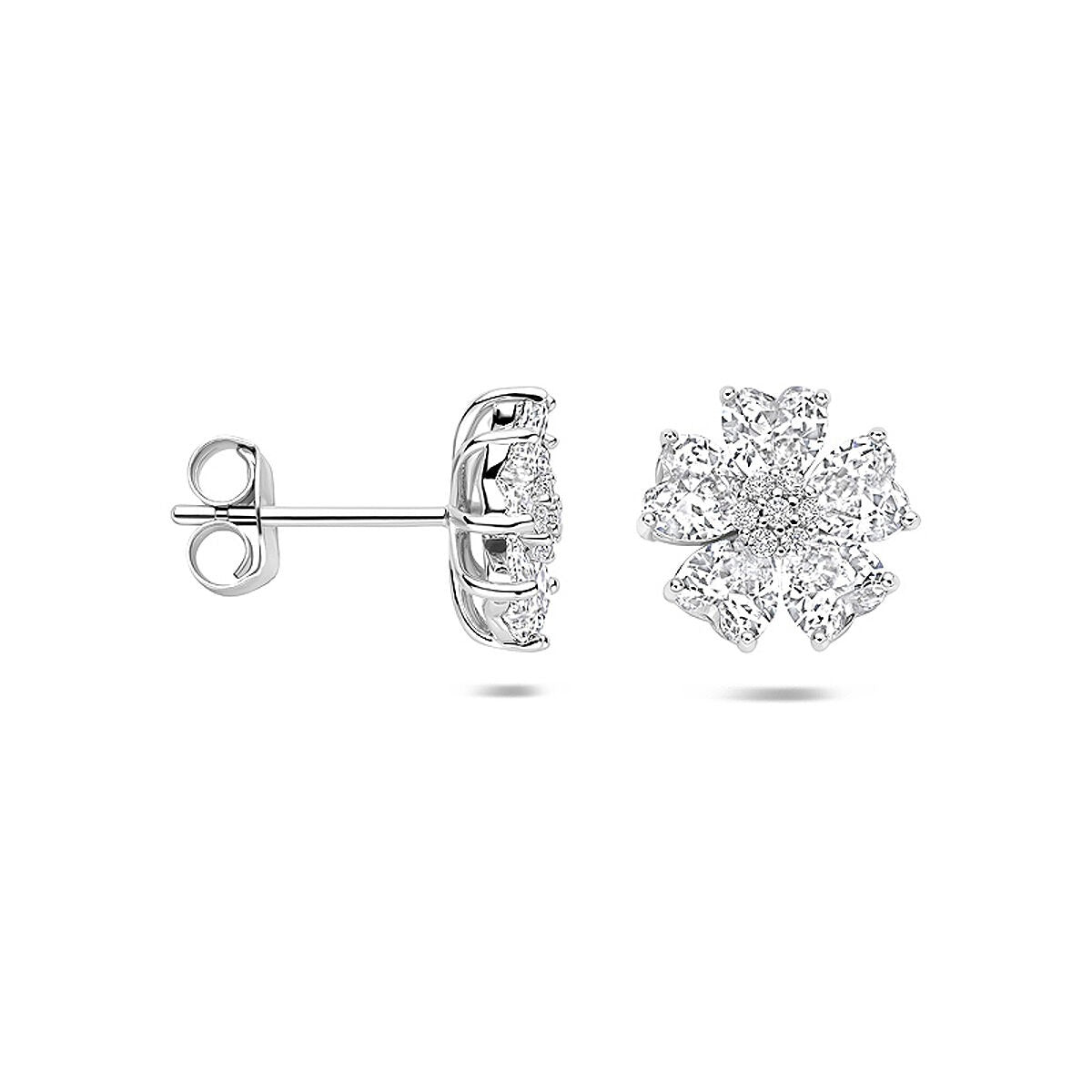 Pendientes de botón de plata con circonitas en forma de corazón – plata 925 rodiada