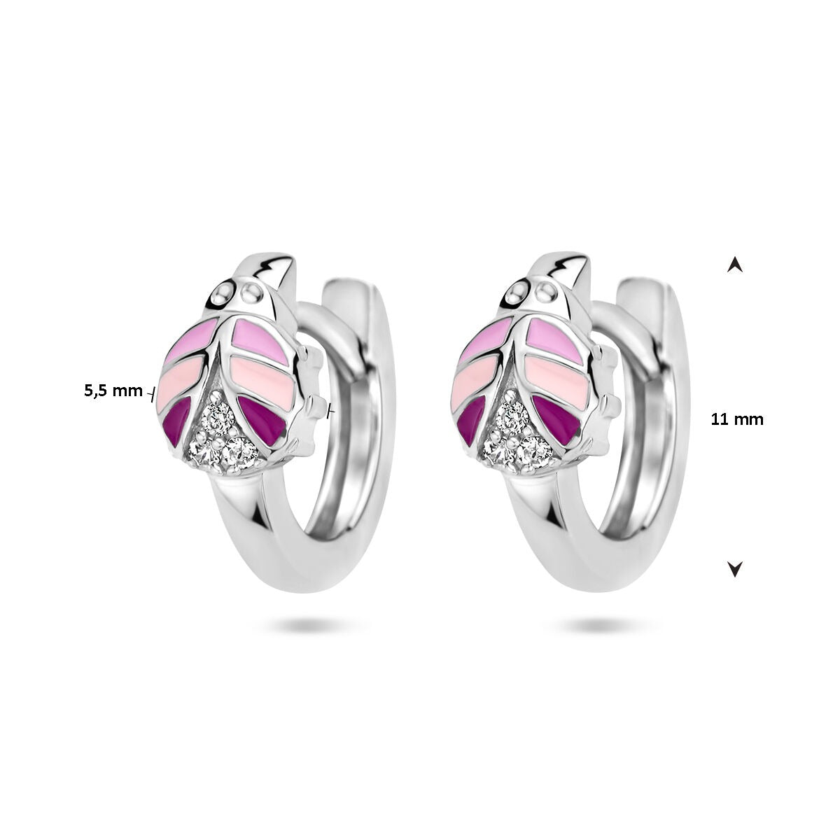 Pendientes infantiles de plata con mariquita y circonitas - plata 925 rodiada