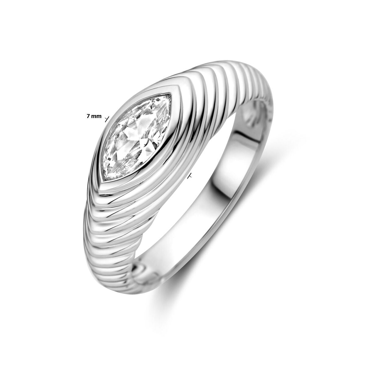 Anillo de mujer de plata con zirconia marquesa - plata rodiada 925, 7 mm de ancho