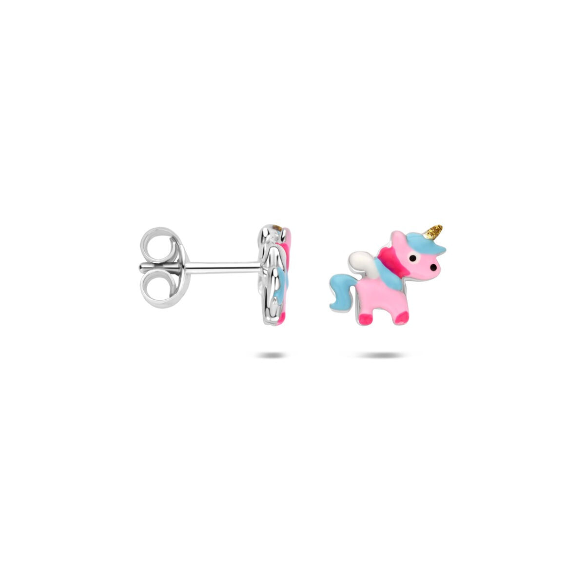 Pendientes infantiles de unicornio de plata 925 chapados en rodio