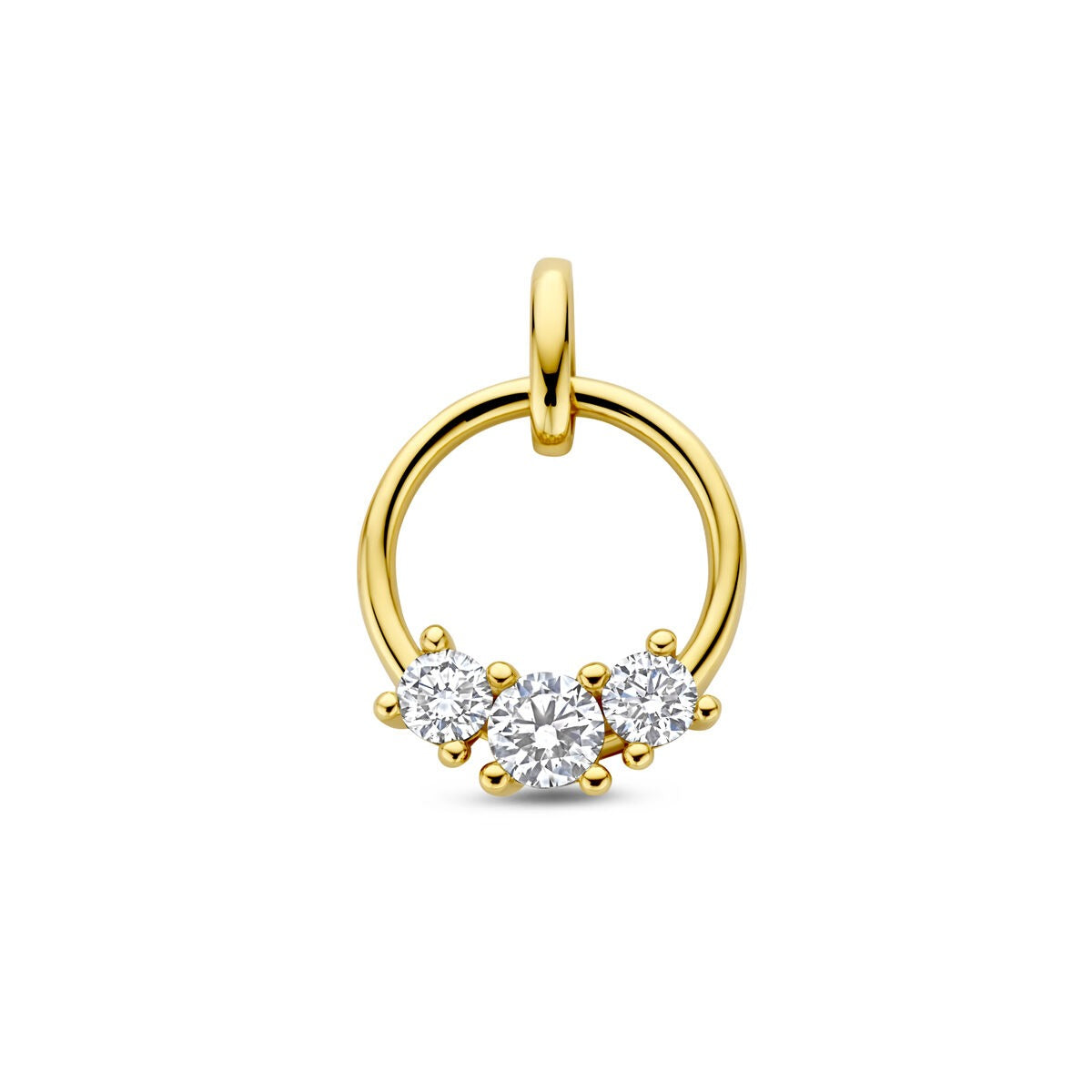 Colgante de oro amarillo de 14k con tres diamantes cultivados en laboratorio.