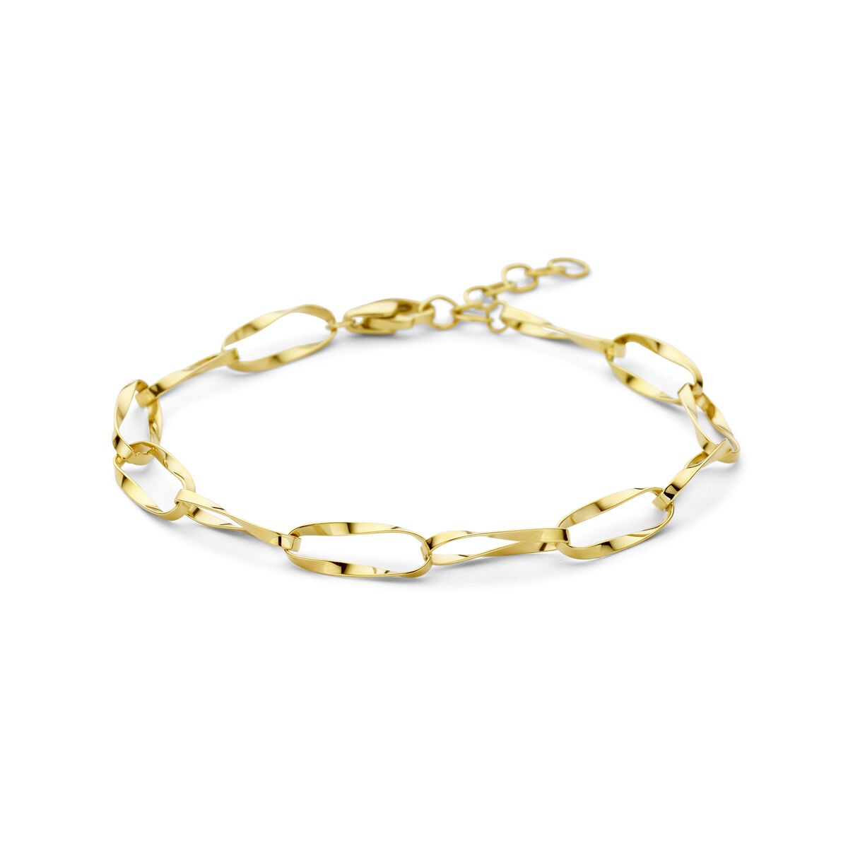 Pulsera de ancla en oro amarillo de 14 quilates con eslabones alargados.