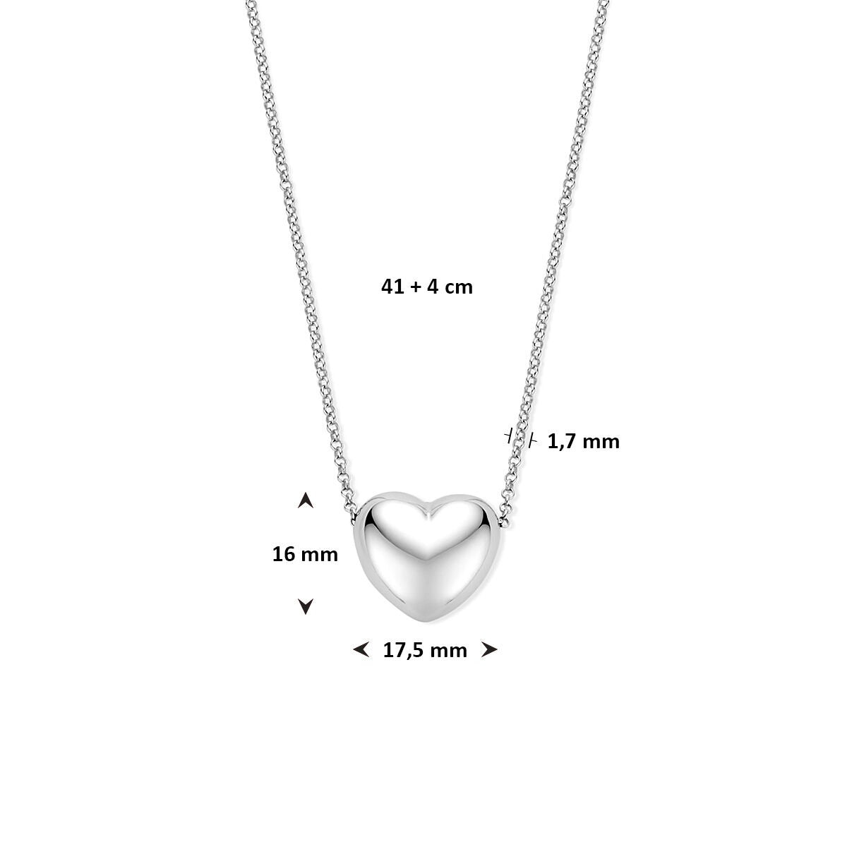 Collar de plata con corazón – rodiado plata 925 41 + 4 cm