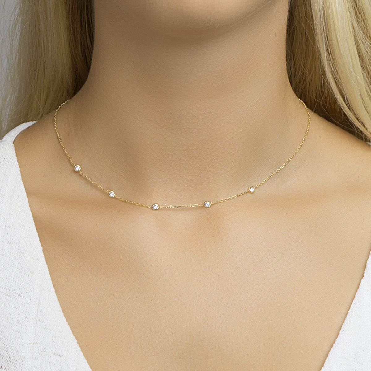 Collar chapado en oro de plata con circonitas – 40-44 cm