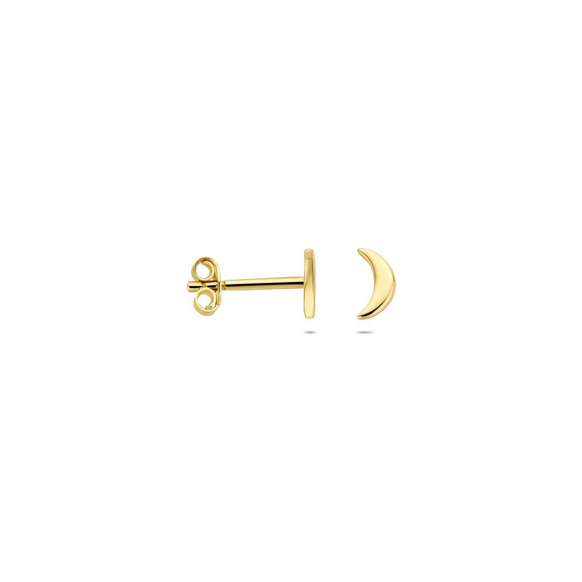 Pendientes de botón en forma de luna de oro amarillo de 14k – sutiles y simbólicos