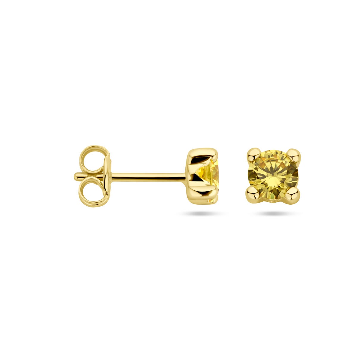 Pendientes de botón de oro amarillo con citrino sintético.