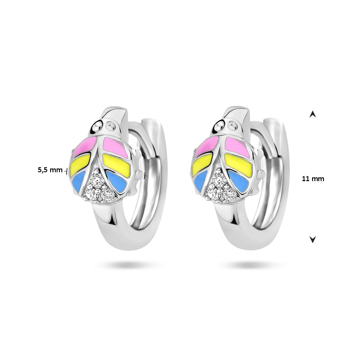 Pendientes infantiles de plata con mariquita y circonitas – plata 925 rodiada