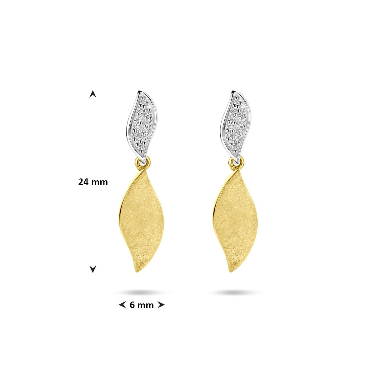 pendientes poli/mate diamante 0.06ct (2x 0.03ct) h si 24 mm 14K oro bicolor amarillo/blanco