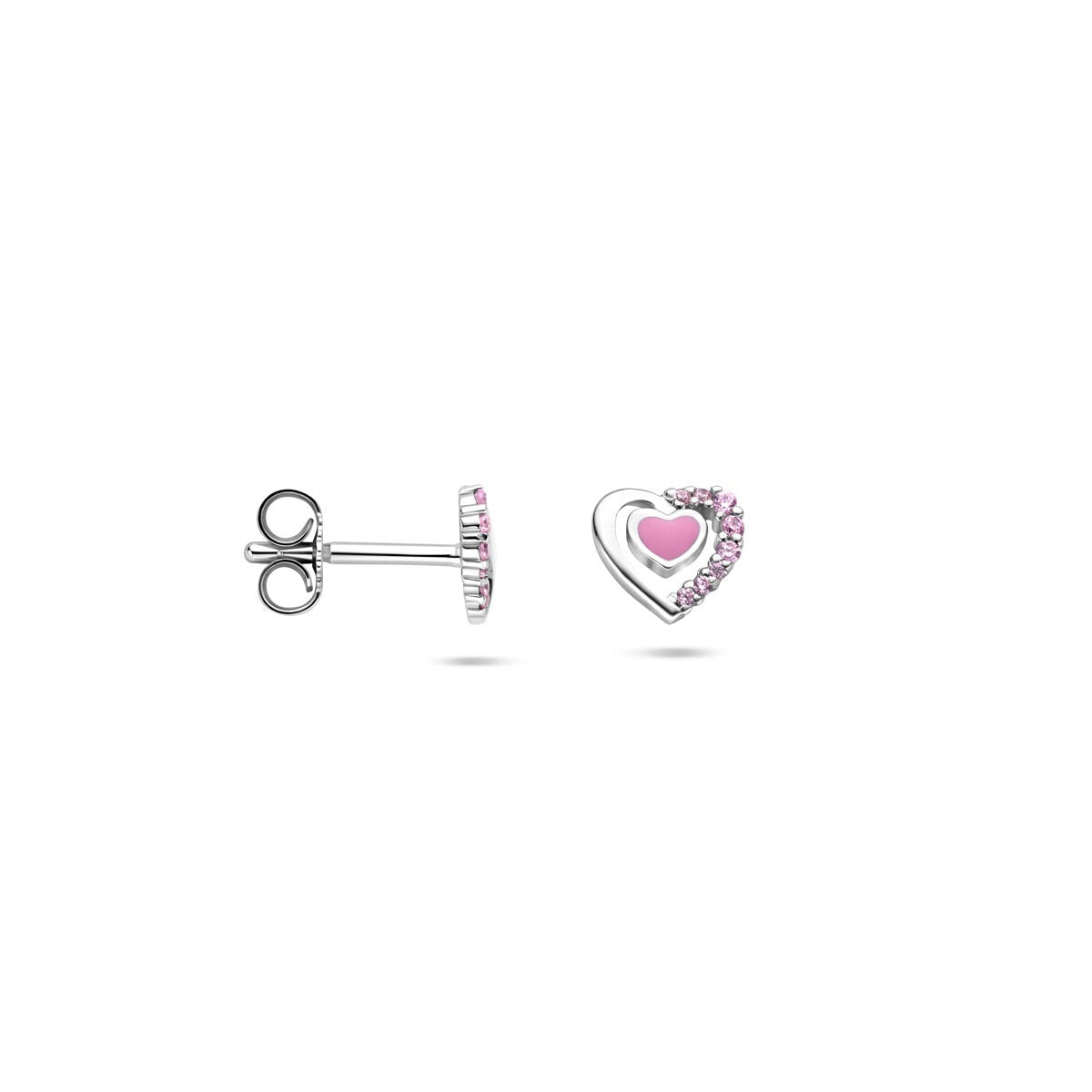 Pendientes infantiles en forma de corazón con circonitas rosas – Pendientes infantiles