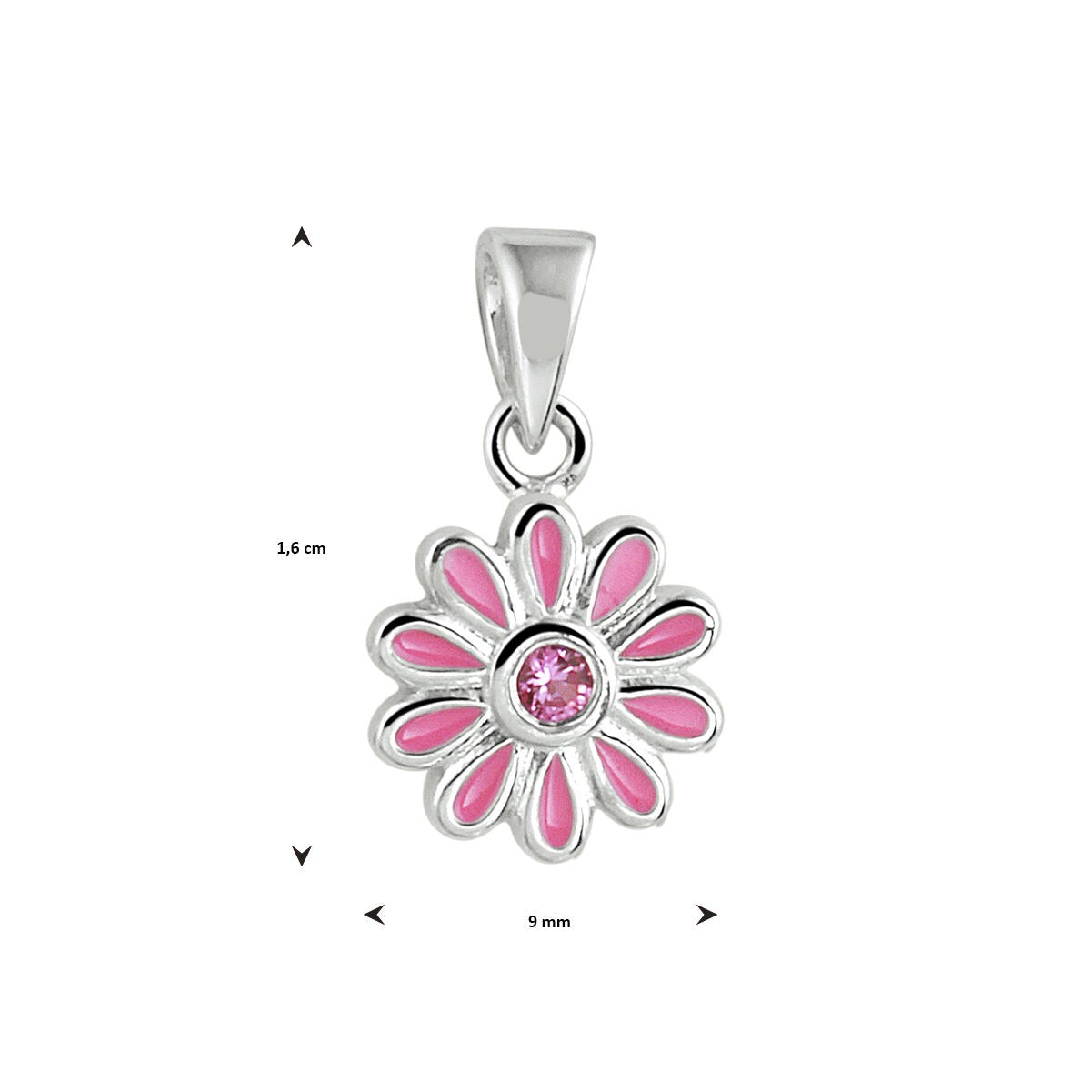 Colgante infantil de flor en plata con circonita rosa - rodiado