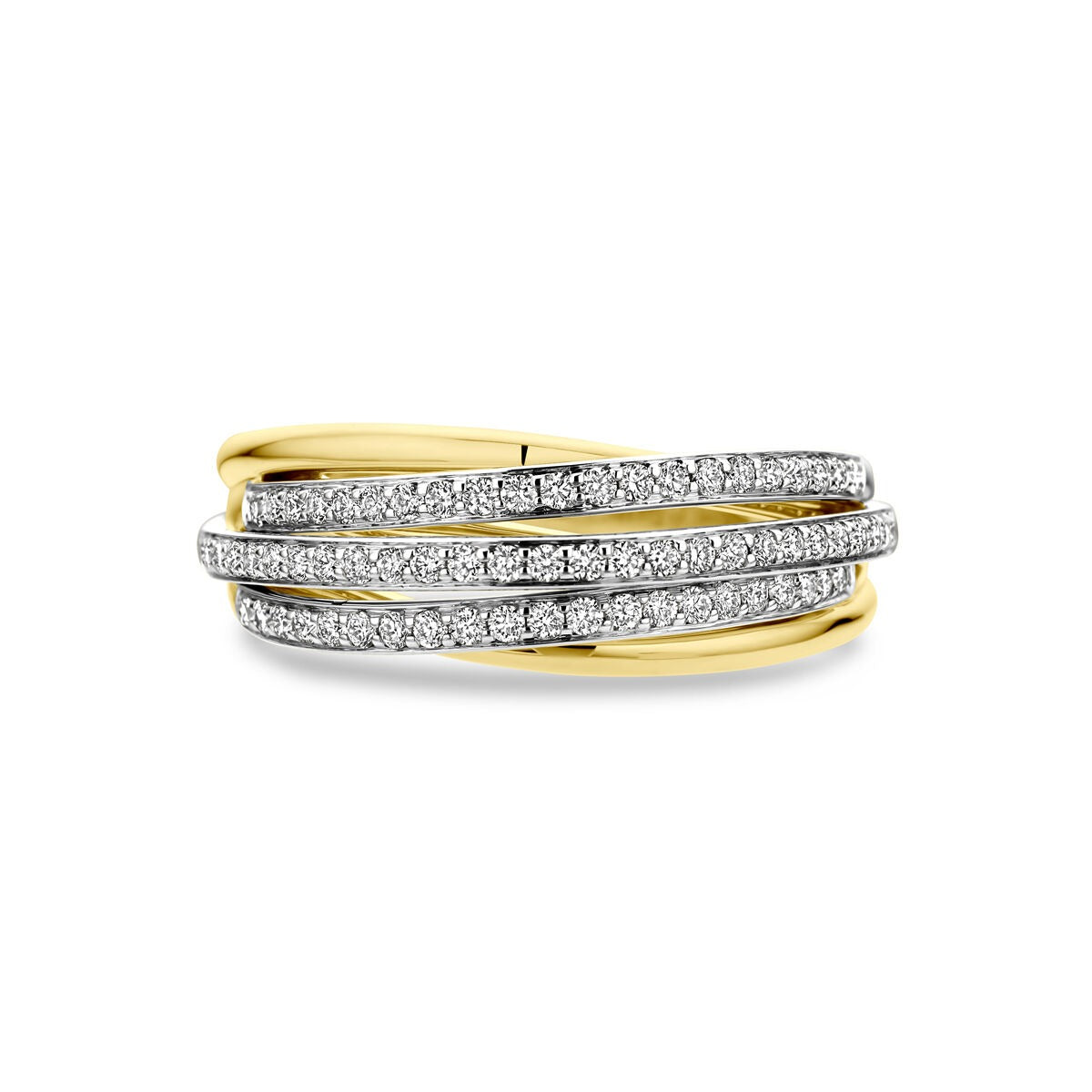 Anillo bicolor de oro con diamante 14k de mujer – 8 mm de ancho