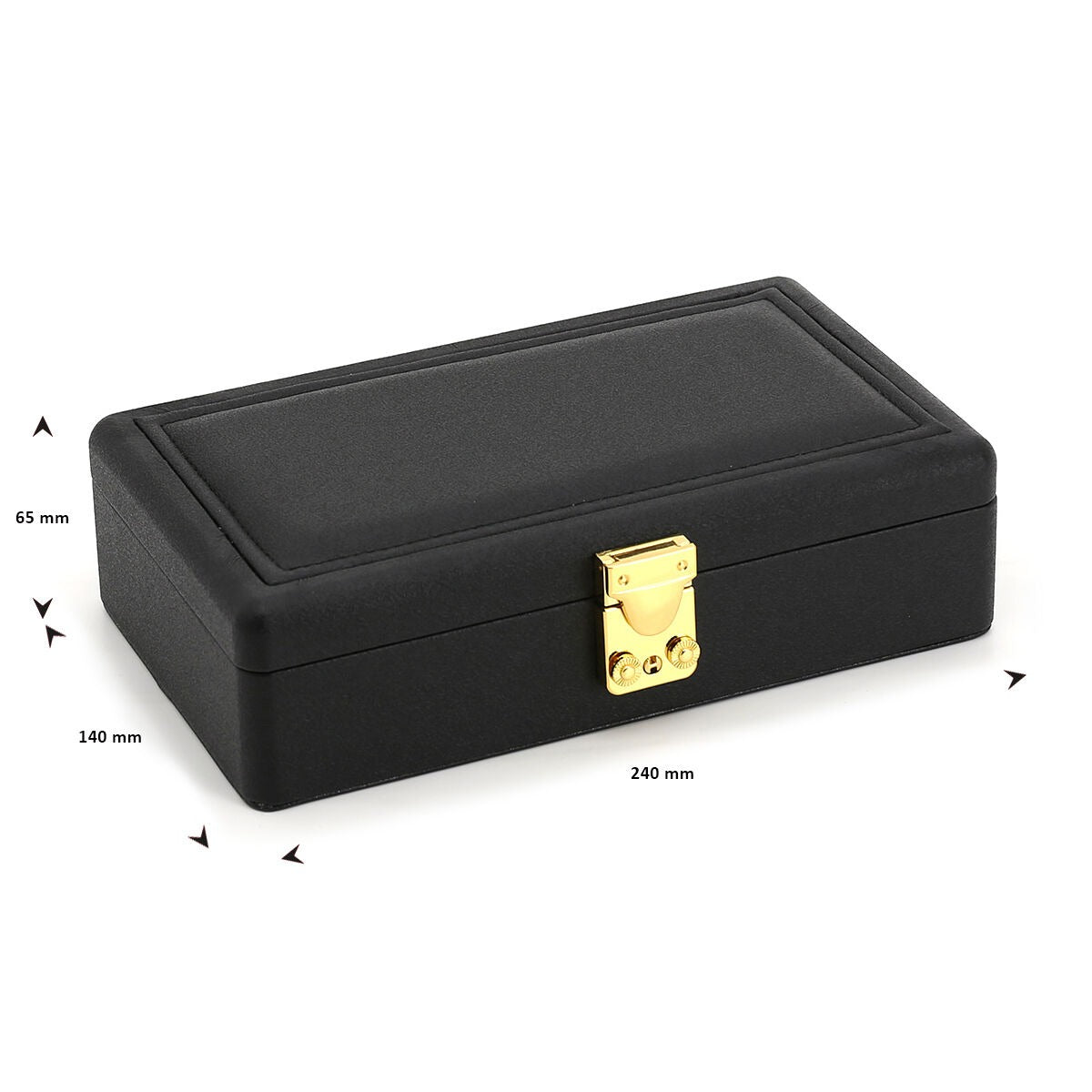 Caja de joyería de lujo negra con detalles en oro – compacta y elegante