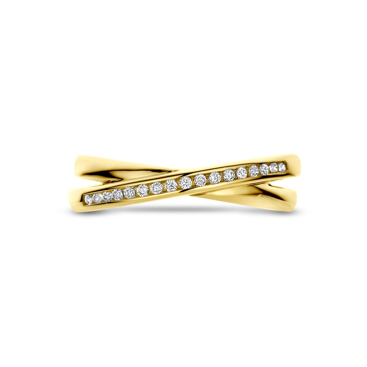 anillo de mujer en oro amarillo de 14k con circonitas - brillante tallado en engaste