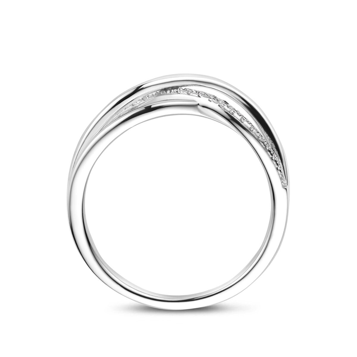 Anillo de mujer de plata rodiada con circonitas – 7 mm de ancho