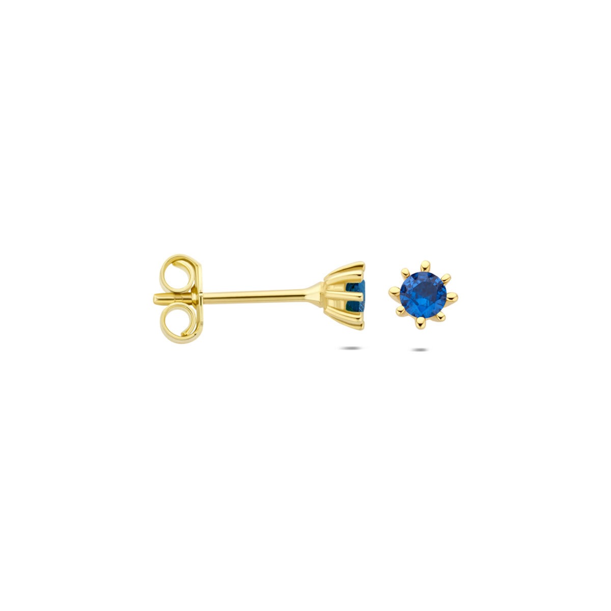 Pendientes de botón de oro amarillo de 9k con circonitas azules