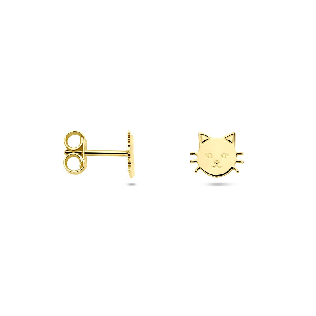 14k Geelgouden kinder oorknoppen katje 7 mm