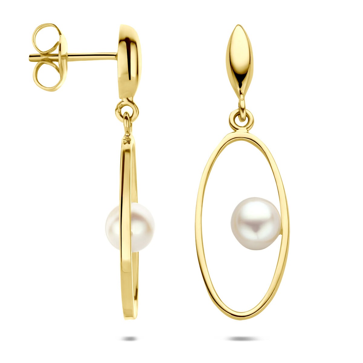 Aros de oro amarillo de 14k con perla 32 mm