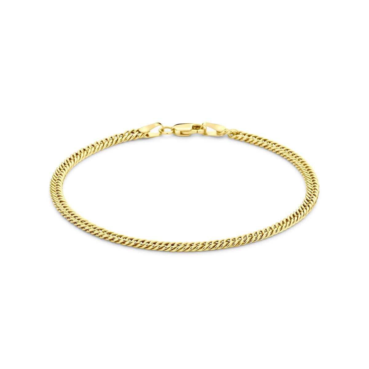 Pulsera de oro amarillo de 14k con núcleo plateado y eslabones gourmette.