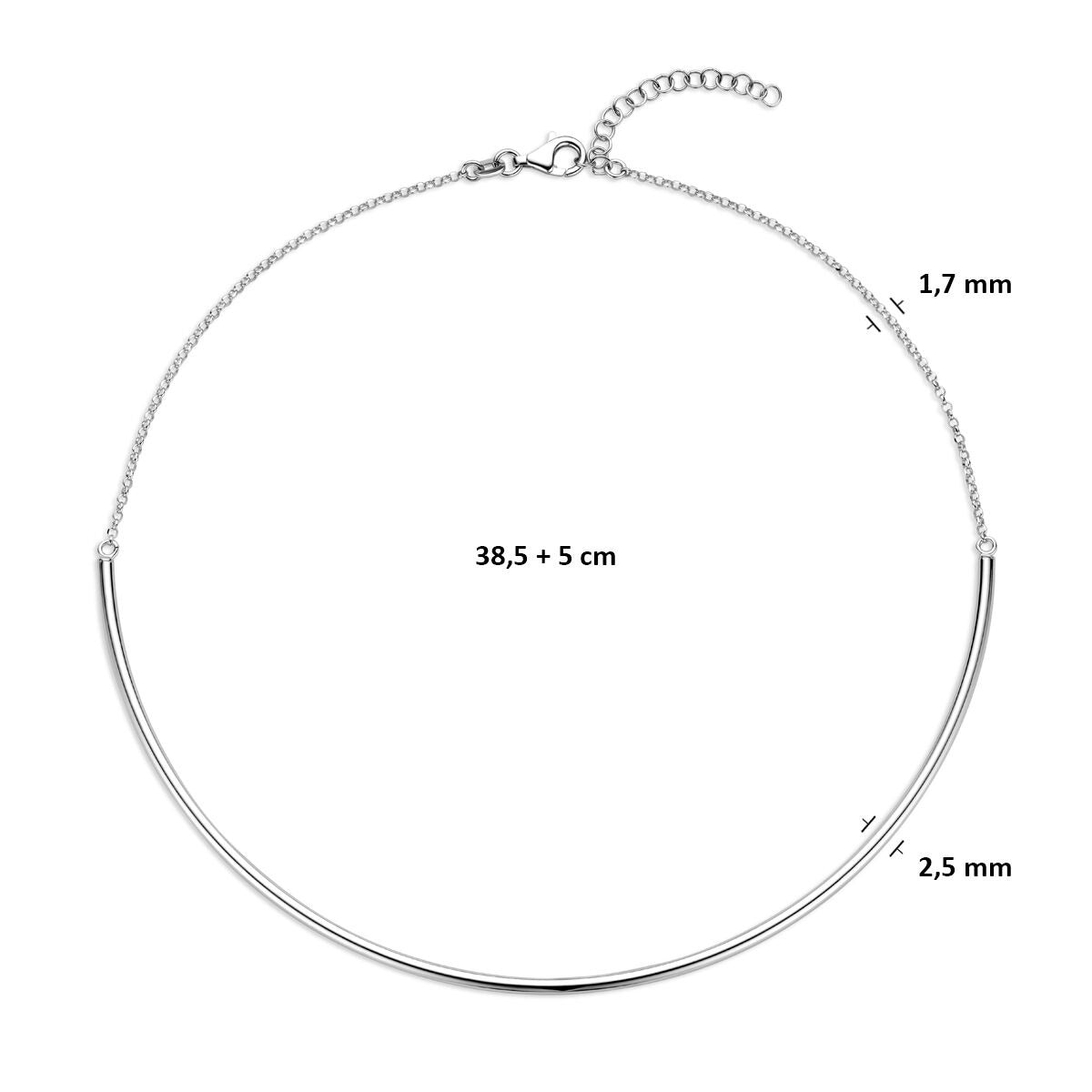 Collar de mujer de plata rodiado 2,5 mm 38,5 + 5 cm