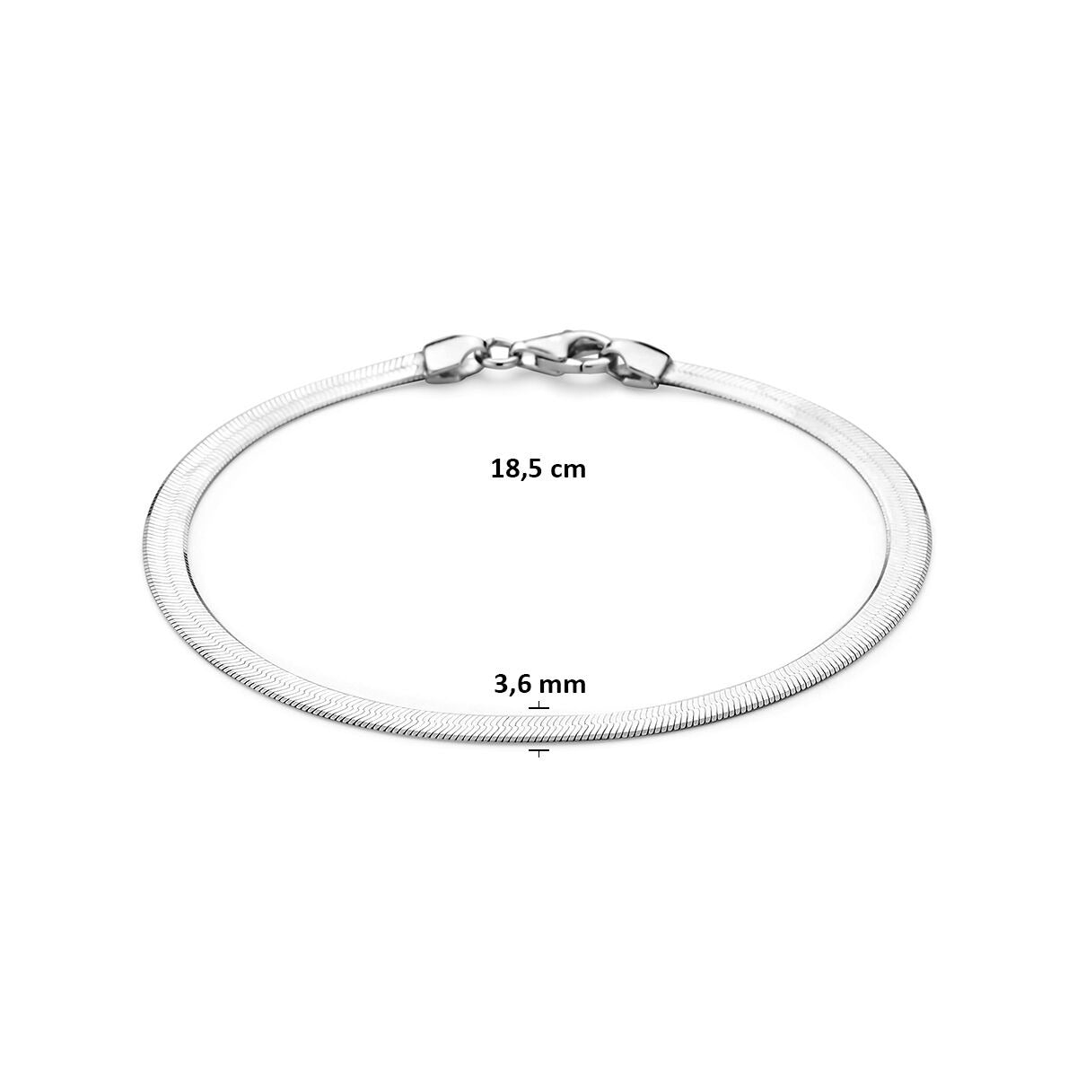 pulsera de serpiente plana 3,6 mm 18,5 cm plata rodiada