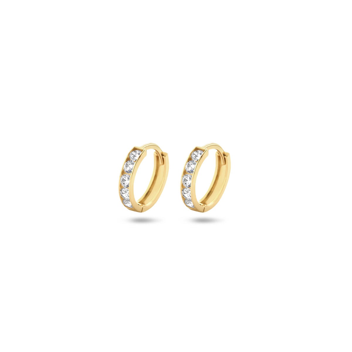Aros de oro amarillo de 14k con fila de circonitas.