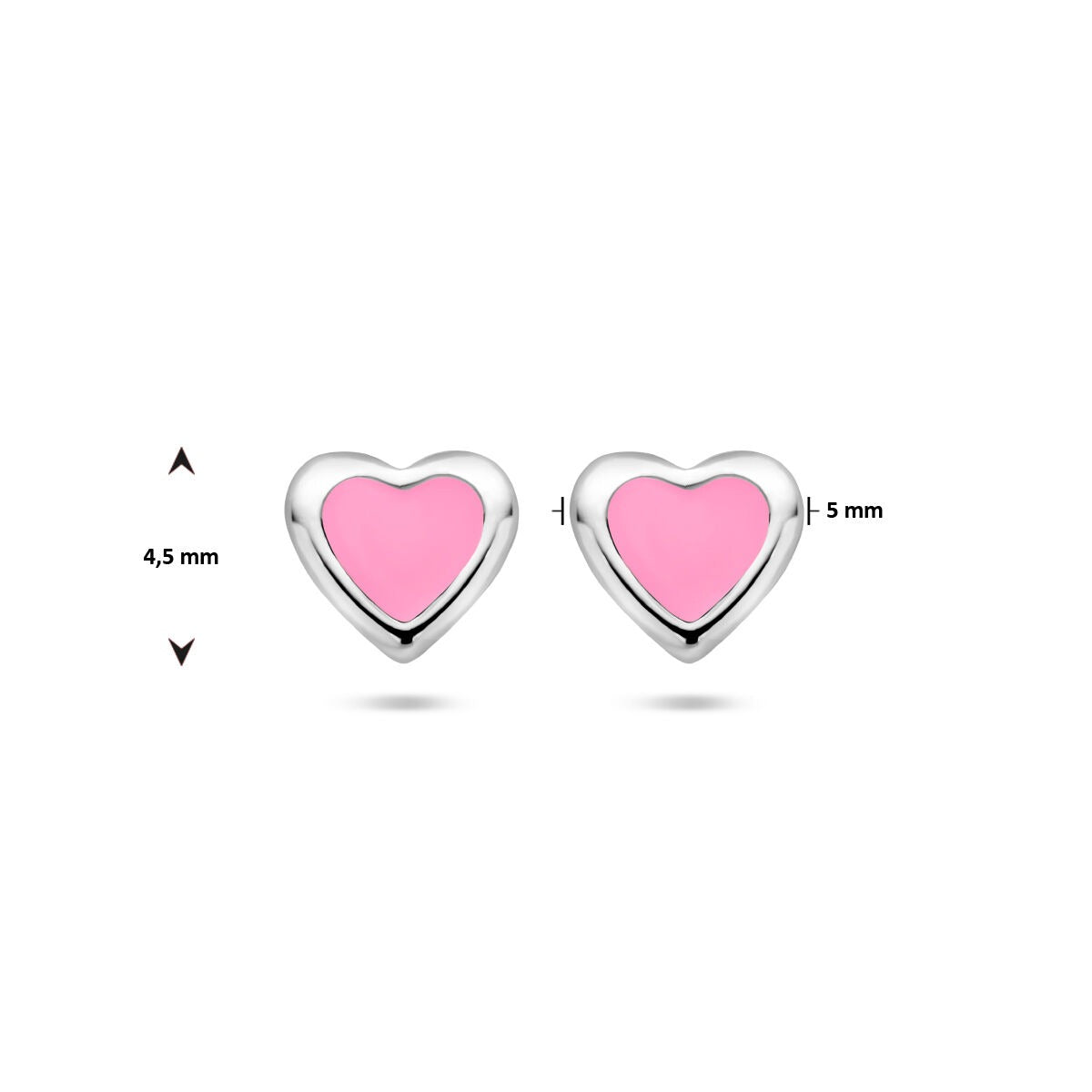 Pendientes de botón de plata con esmalte rosa en forma de corazón