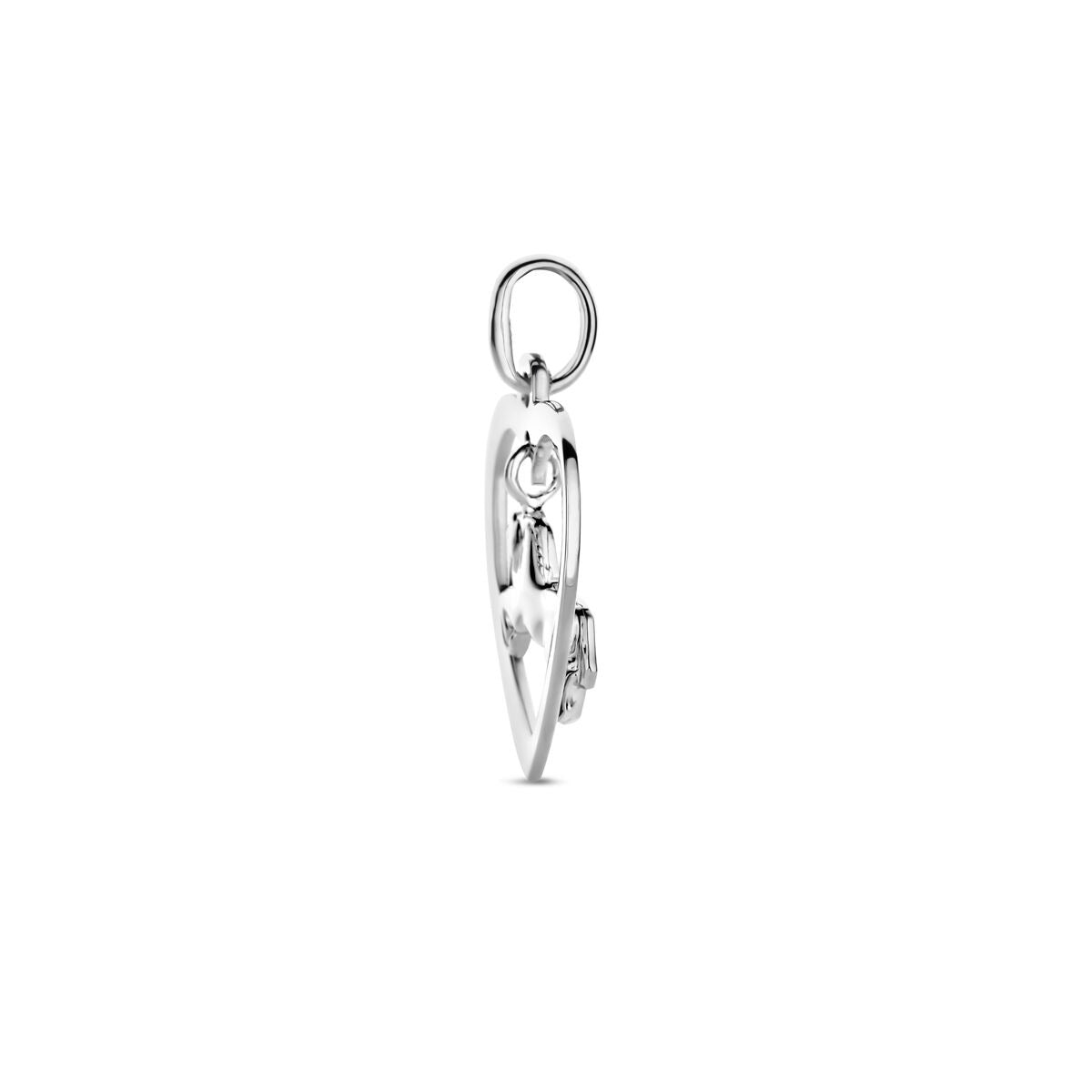 Colgante infantil de corazón con caballo - rodiado en plata 925, 20 mm de alto