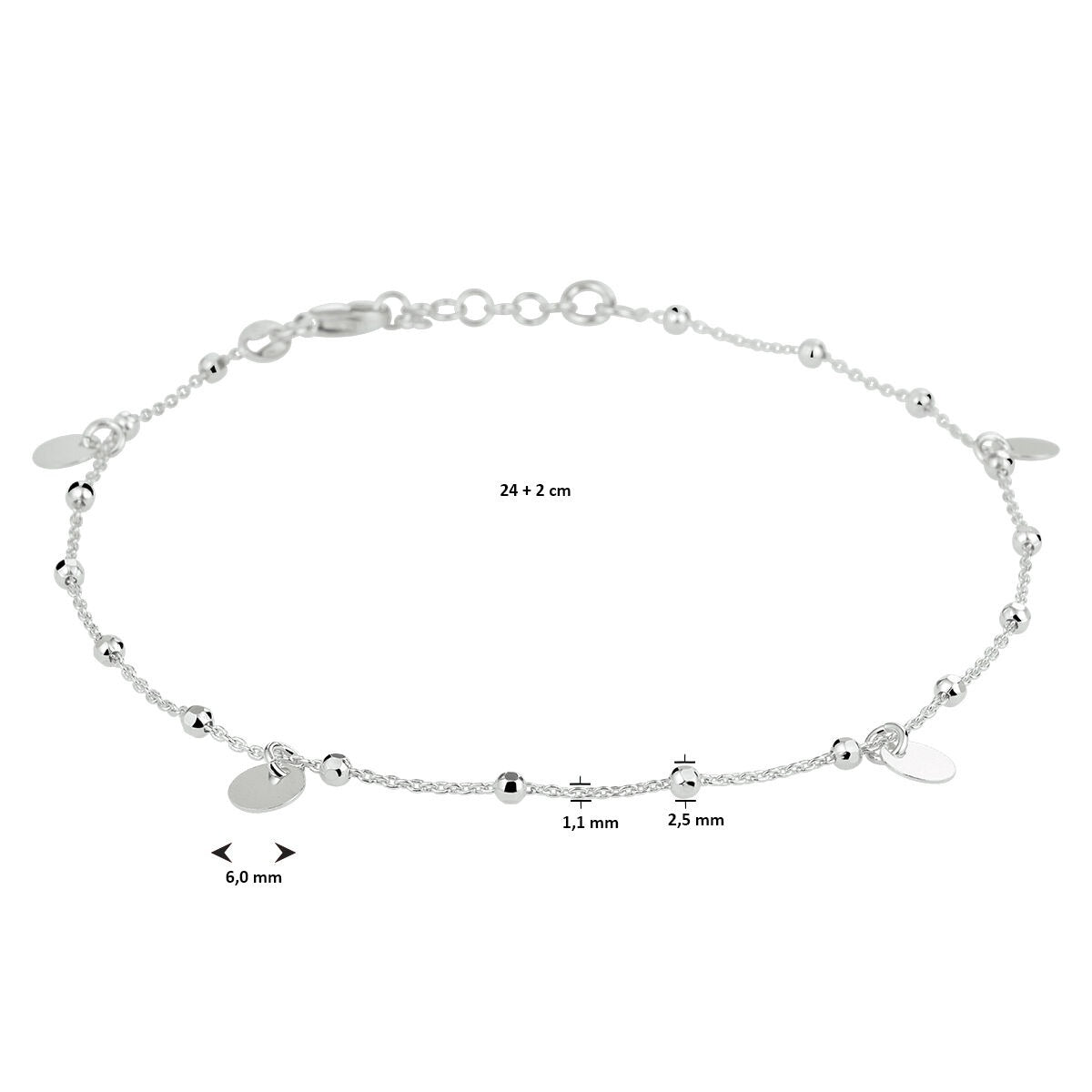 Pulsera de plata con círculos – eslabones de ancla rodiados