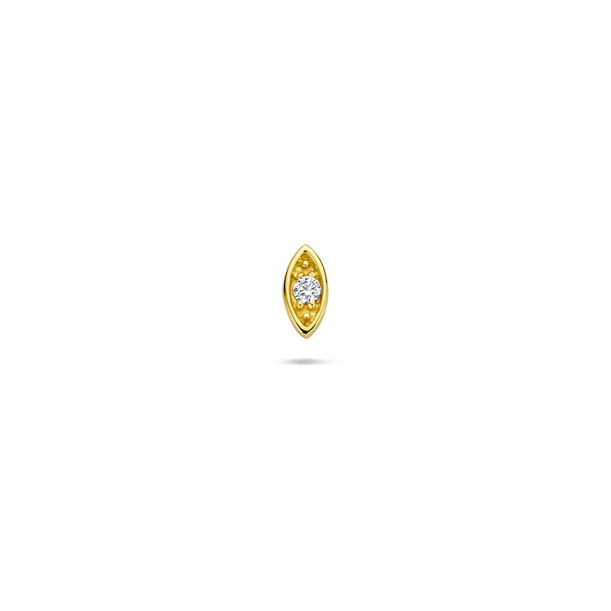 Piercing de plata 925 con baño de oro, forma de ojo malvado y zirconia en el centro.