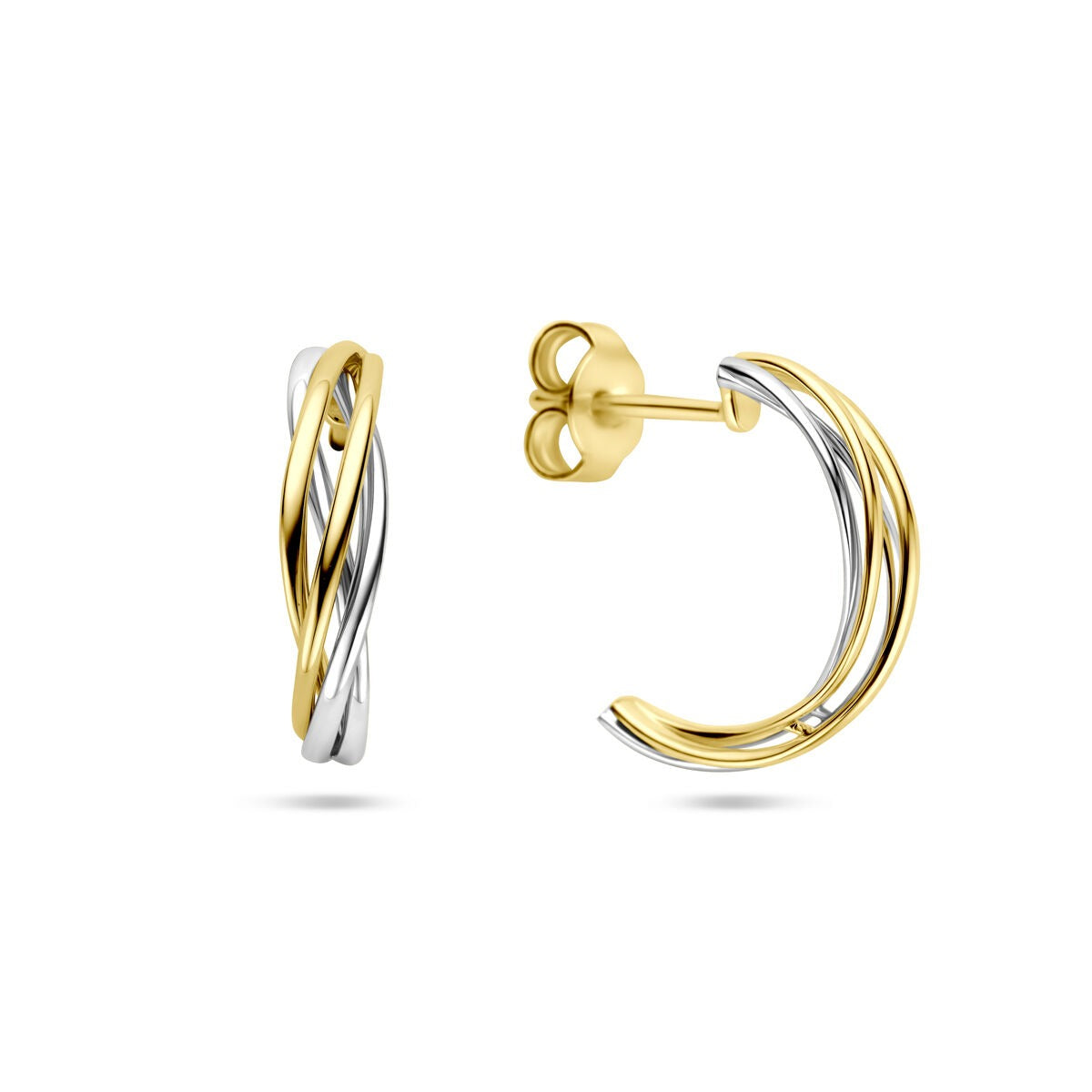Aros bicolor de oro 14k oro amarillo y oro blanco 17 mm