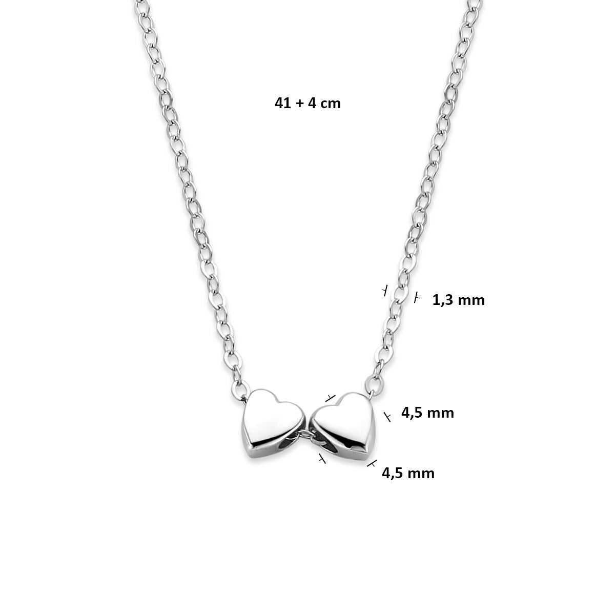 Collar de plata rodiado con corazones dobles