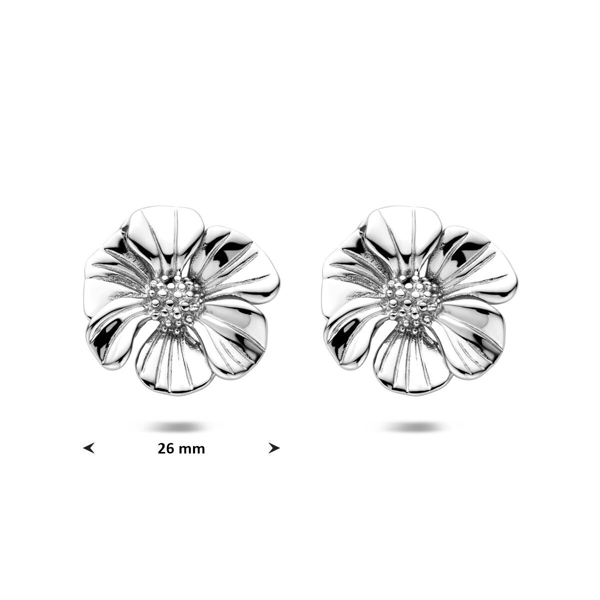 Pendientes de botón en forma de flor – pendientes de mujer color plata 26 mm