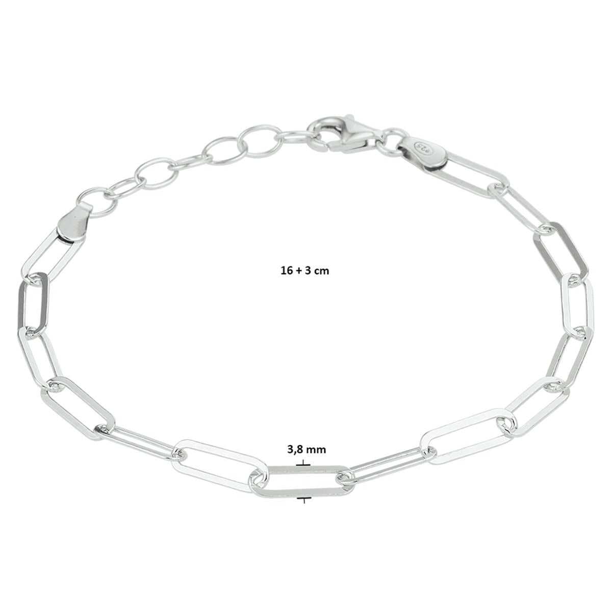 Pulsera de plata tipo paperclip – rodiada 925