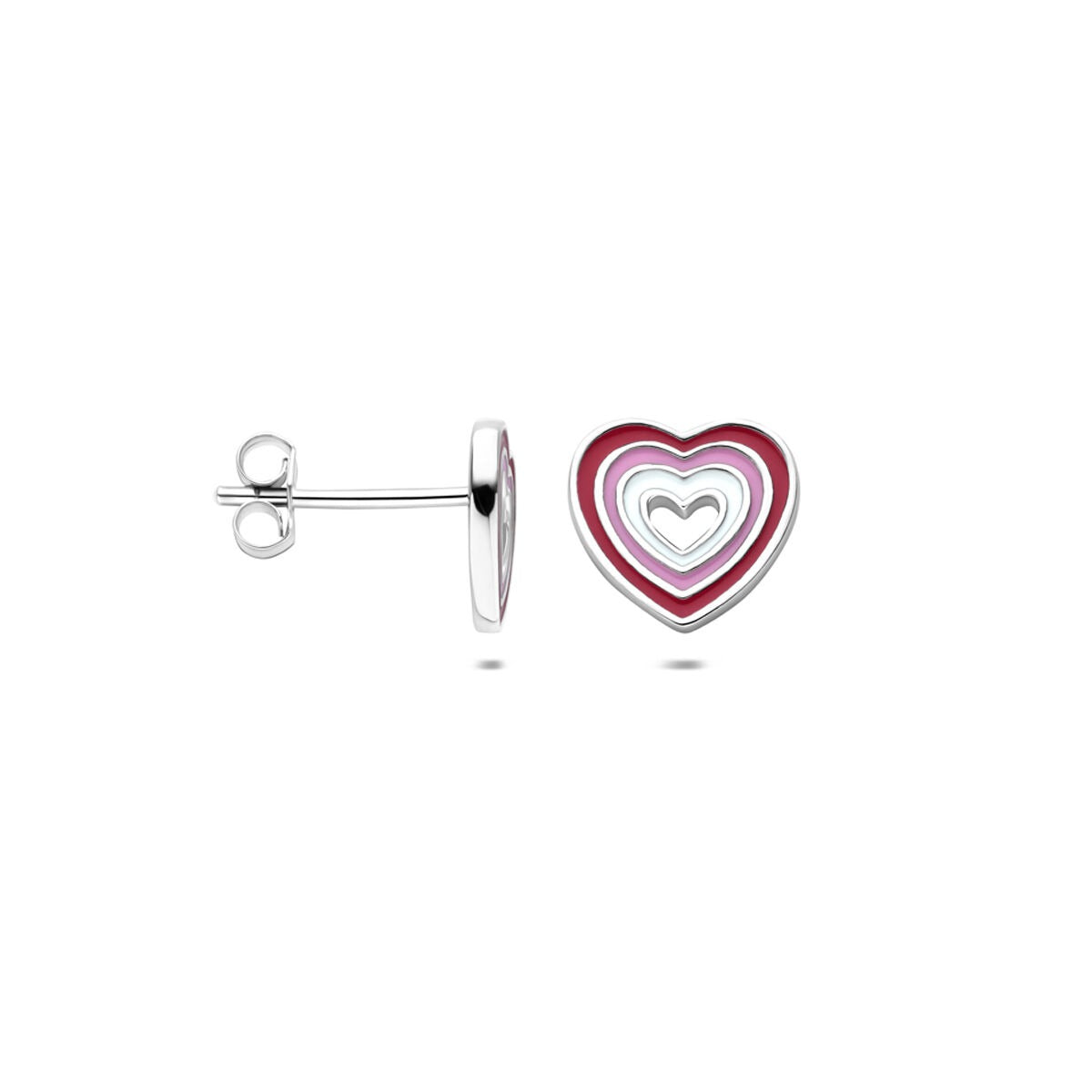 Pendientes de botón de plata en forma de corazón – joya infantil chapada en rodio 9 mm