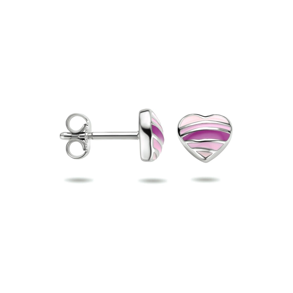 Pendientes de botón de plata rodiada en forma de corazón