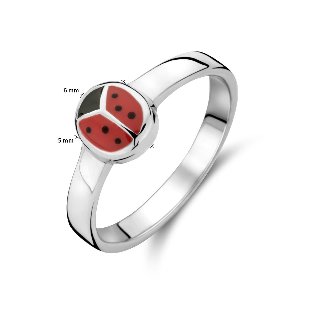 Anillo infantil de plata rodiada con mariquita