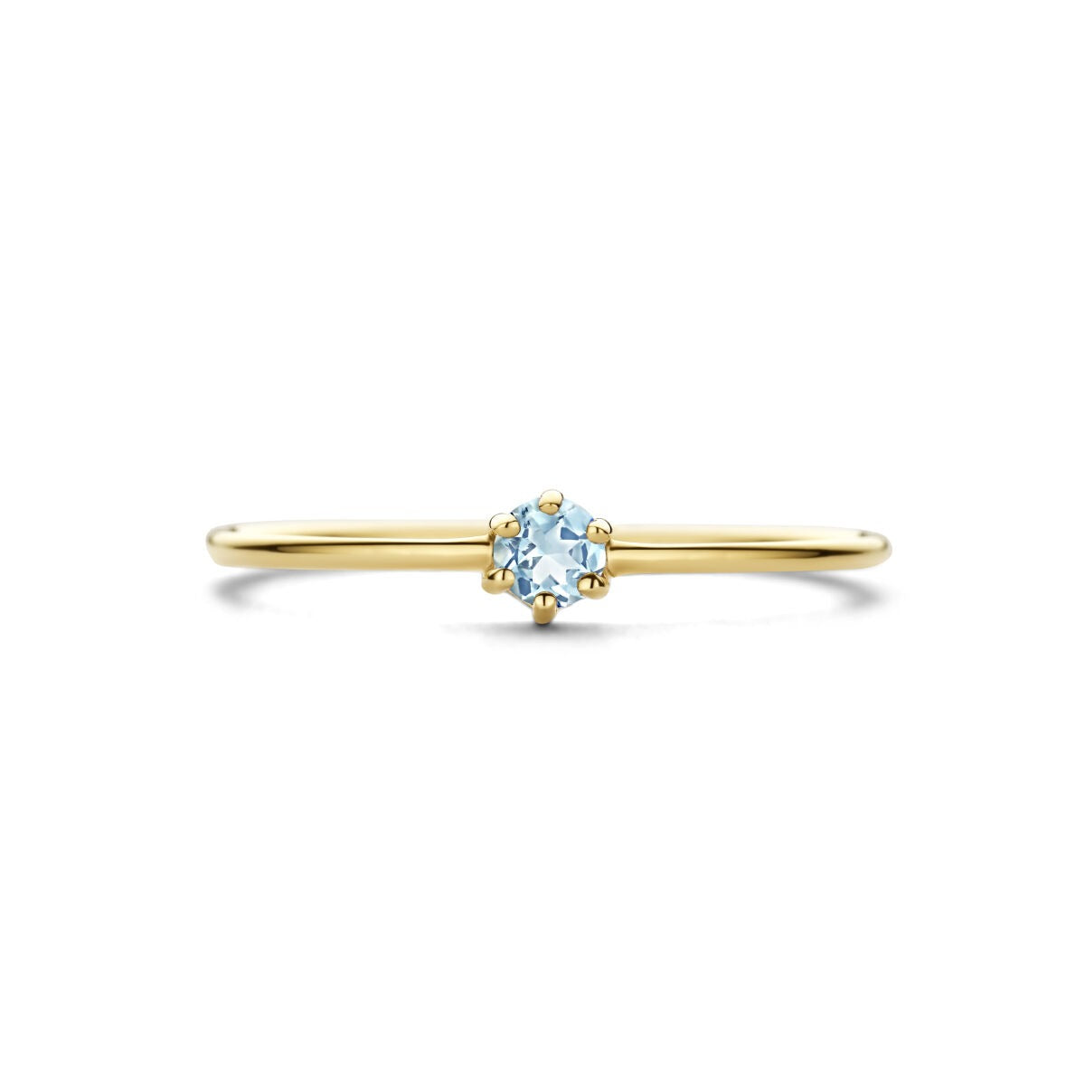 anillo de oro amarillo de 14k con aguamarina - tallado en brillante