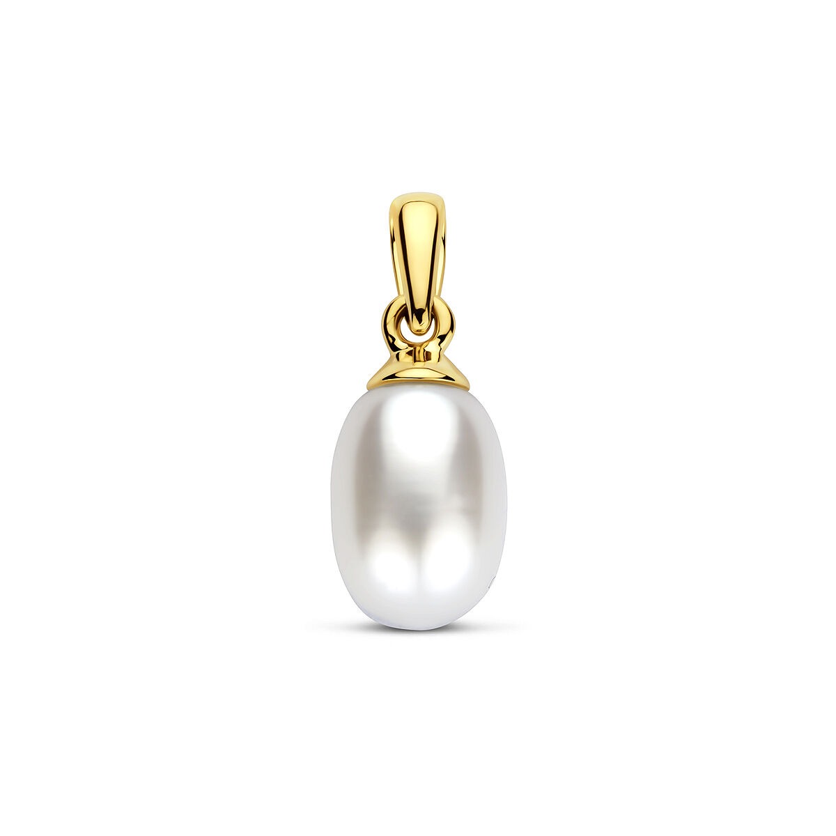 Colgante de oro amarillo de 9 quilates con perla ovalada y brillante.