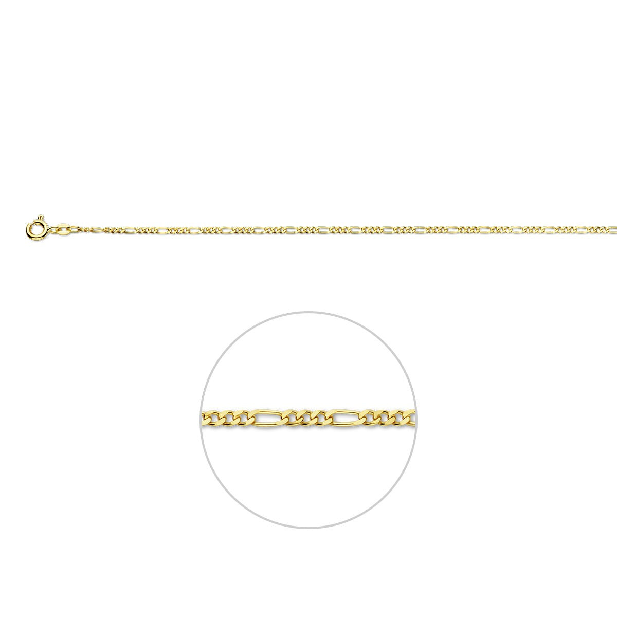 Cadena figaro color dorado de 9k con eslabones alternos.